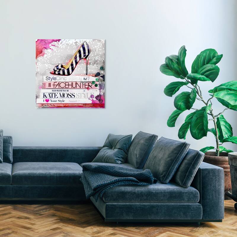 Wynwood Studio Fashion and Glam Striped Shoe Pink and Glam Wall Art Canvas Print - 30 x 30