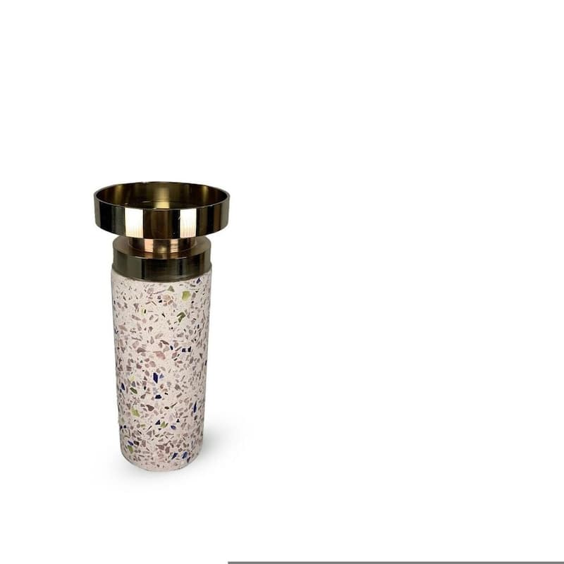 Pink Cement Candlestick Set of Two with Gold Accent Modern Decor