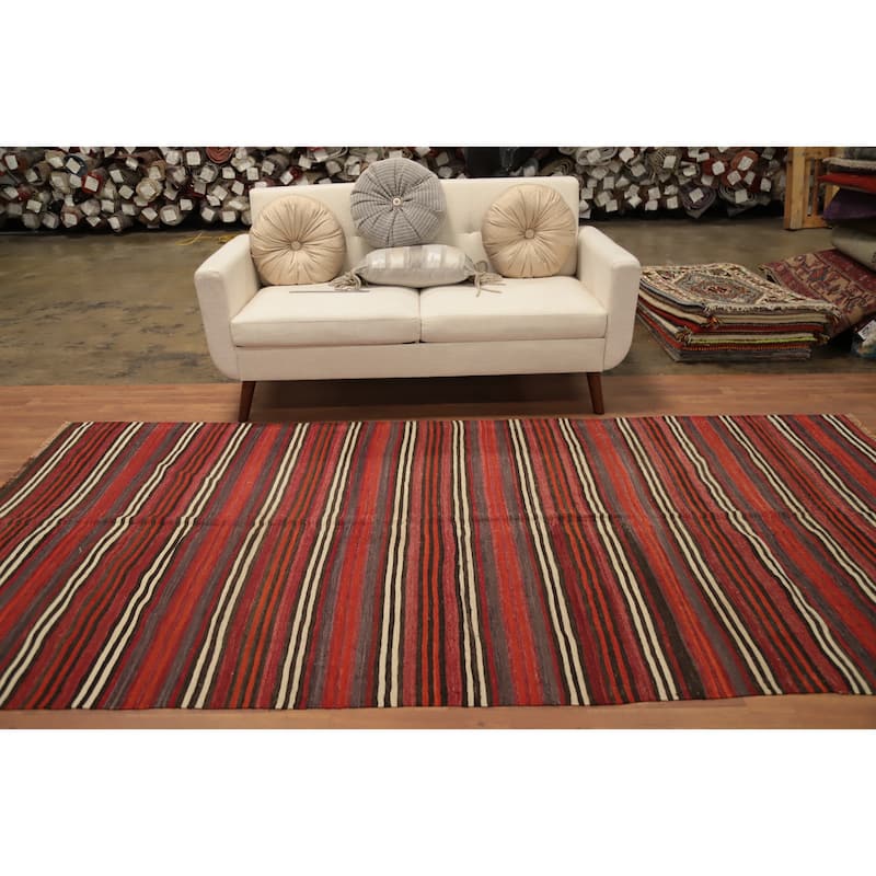 Hand Woven Oriental 100% Wool Carpet Southwestern Tribal Red Kilim Area Rug - 10' 2'' X 4' 10''