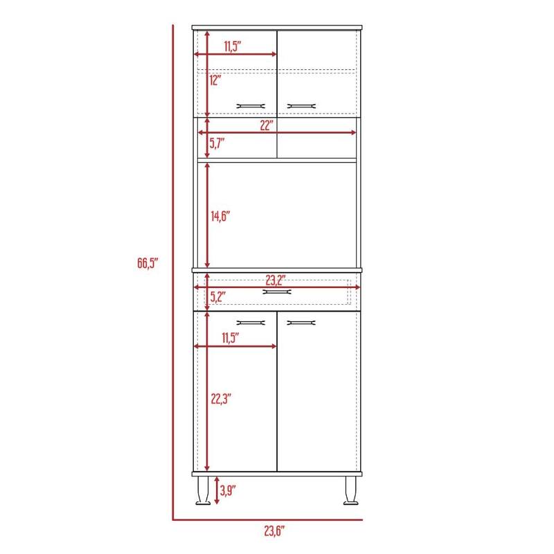 TUHOME Della 60 Kitchen Pantry with Drawer, 2 Cabinets, and Metal Legs - N/A