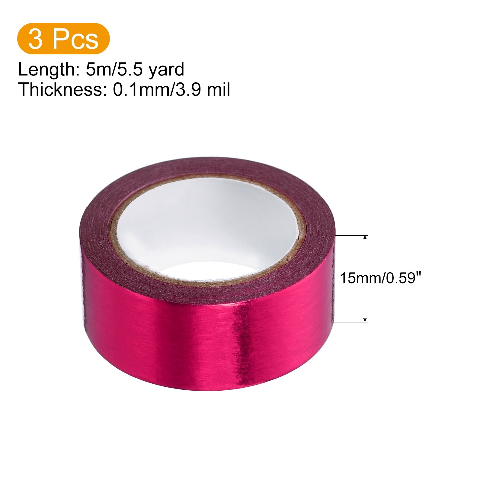 3pcs 15mmx5m Metallic Washi Tape Masking Foil Adhesive Craft, Rose Red -  Rose Red