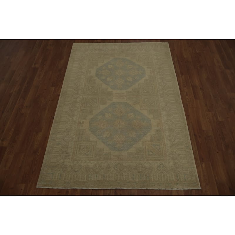 Hand Knotted Oriental 100% Wool Carpet Transitional Floral Navy Blue & Blues Khotan Area Rug - 5' 10'' X 4' 0''