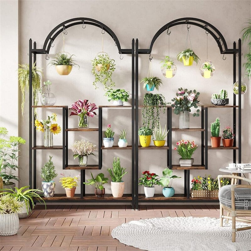 Heavy Duty Large Metal Plant Stand Flower Rack with Arched Top - 75" x 40" x 12"
