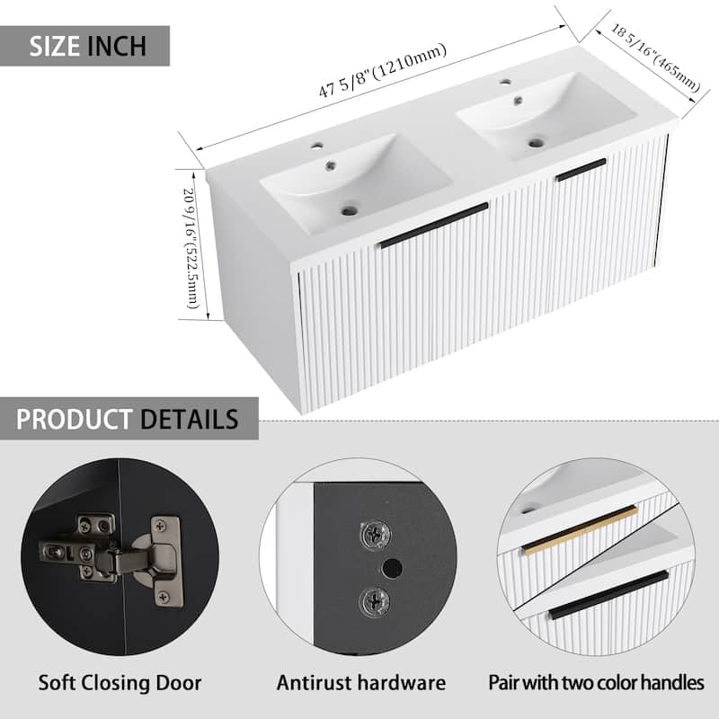 Wall Mounted Bathroom Vanity with Resin Double Sink