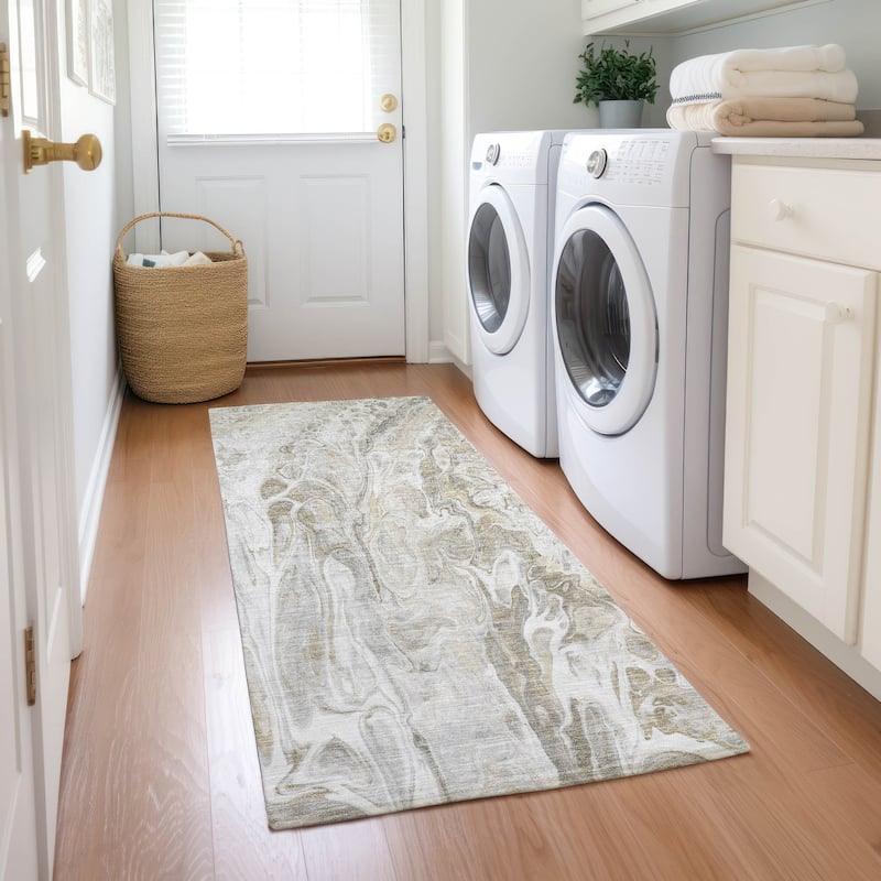 Machine Washable Indoor/ Outdoor Chantille Abstract Modern Rug - Taupe - 2'3" x 7'6"