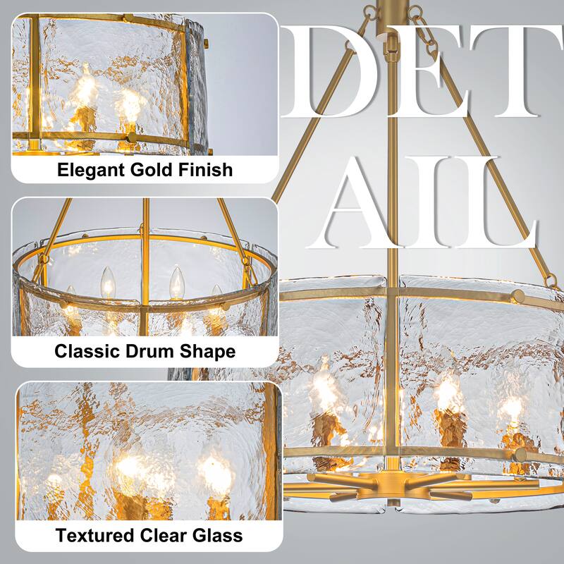 Starsky 6-Light Modern Drum Textured Glass Kitchen Island Chandelier