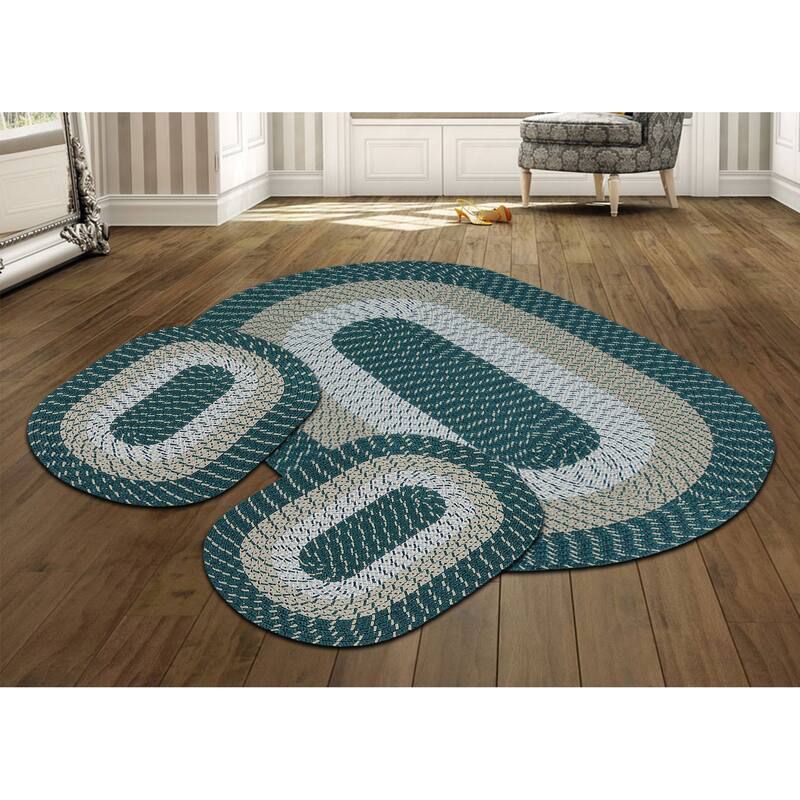Better Trends Country Braid 100% Polypropylene 3 Pc Set Stain Resistant, Double Sided Reversible Indoor Area Utility Rug - 3 Piece Set (20" x 30" | 36" x 60" | 20" x 30") - Hunter Stripe