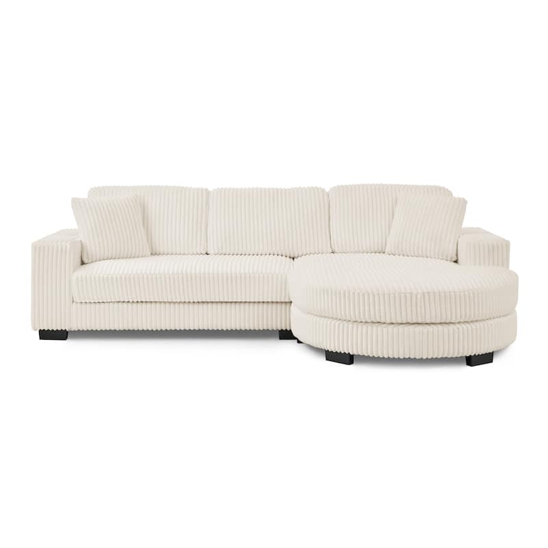Corduroy Upholstered L-shaped Sectional Sofa, Chaise Lounge Couch with Arc-shaped Ottoman and Removable Cushions for Living Room