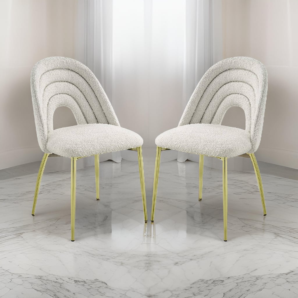 Inch 25 Inch Side Dining Chair Set of 2, White Teddy Sherpa, Gold Legs