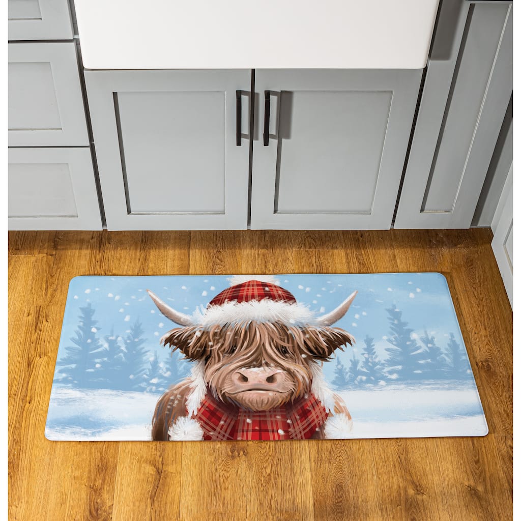 Holiday Highland Cow Anti-Fatigue Door Mat - 40" x 20"