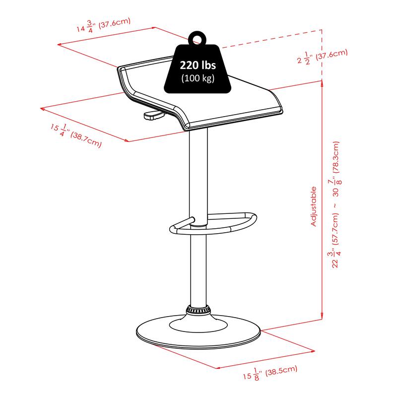2-Pc Adjustable Swivel Stool Set, Black - 15.1 x 15.1 x 33.35 inches