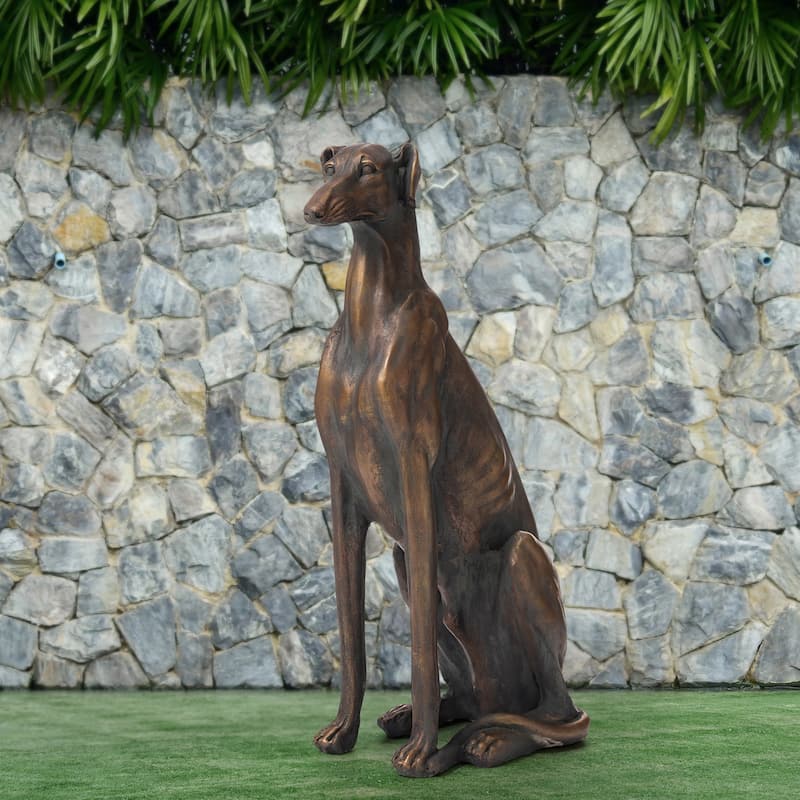 Glitzhome 30"H Morden MgO Bronze Sitting Guardian Greyhound Dog Garden Statue Porch Sculpture Indoor Outdoor