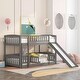 preview thumbnail 25 of 34, Twin Over Twin Wooden Bunk Bed,Low Bunk Bed with Built-In Ladders and Slides