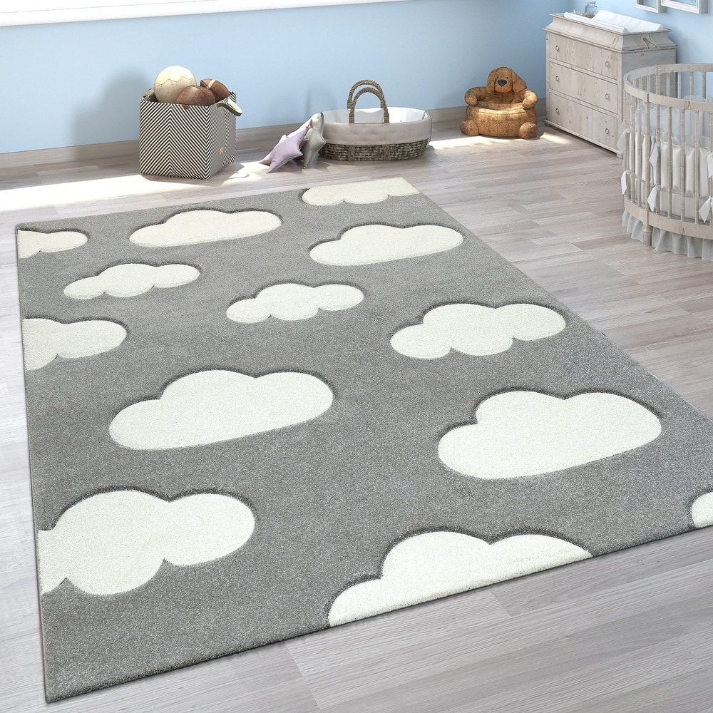 Kids Rug with Clouds in Pastel Colors for Children's Room or Nursery