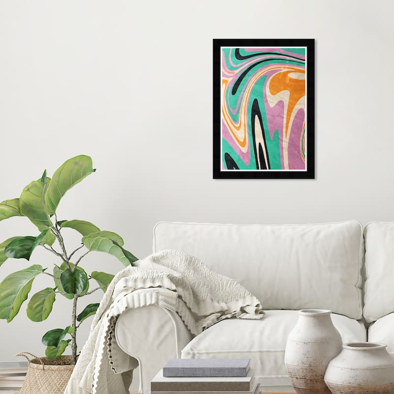 Wynwood Studio Neon Cascade Framed Retro Colorful Abstract Prints