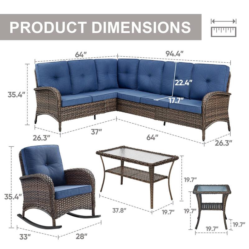Gymojoy L-Shaped Outdoor Sectional Sofa Set, PE Wicker Couch with Water-Resistant Olefin Cushions