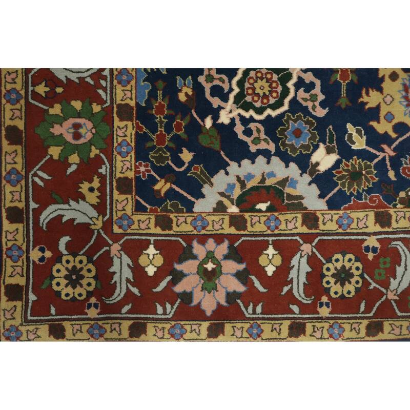 Hand Knotted Oriental 100% Wool Carpet Traditional All-Over Navy Blue & Blues Agra Area Rug - 9' 1'' X 6' 1''