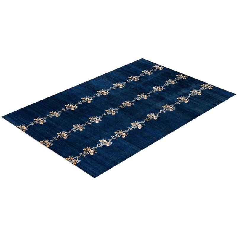 Overton Handknotted Wool Vintage Inspired Contemporary Eclectic Blue Area Rug - 17' 5" x 12' 0"
