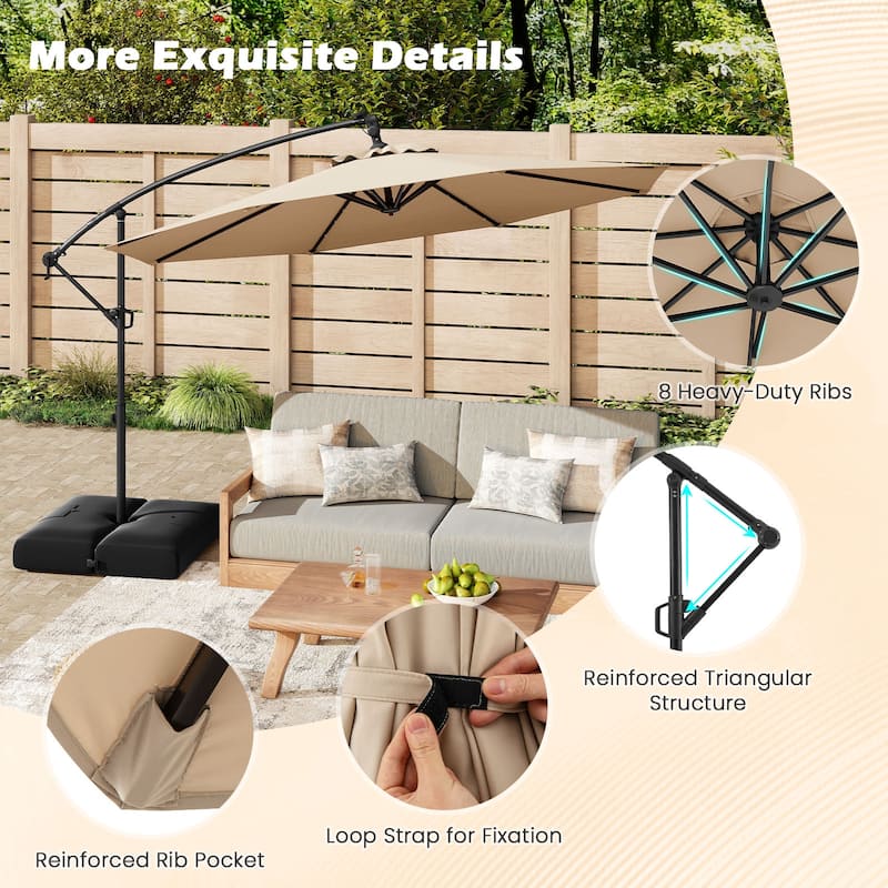 Gymax 10 FT Solar Offset Hanging Umbrella Patio Cantilever Umbrella w/
