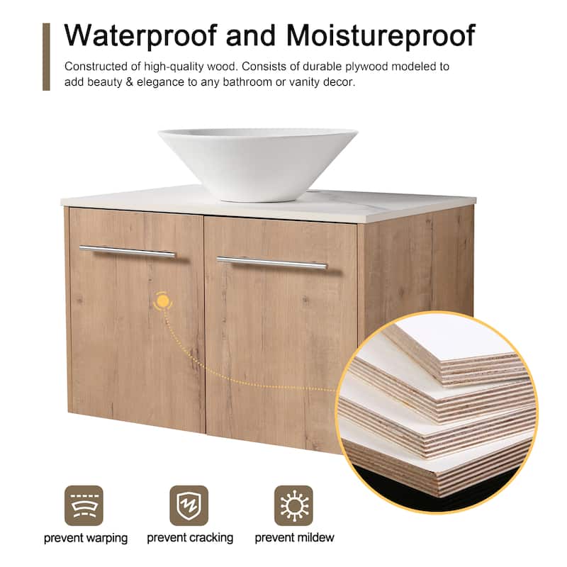 Malwee 24"/30" Floating Bathroom Vanity, Wall Mounted Bathroom Vanity with Ceramic Sink,Soft Close Doors