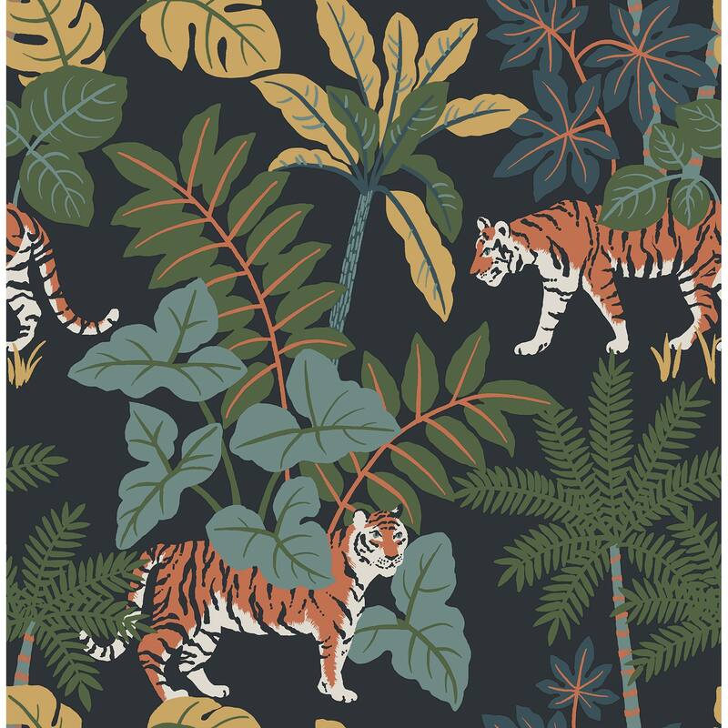 A-Street Prints Caspian Navy Jungle Prowl Wallpaper