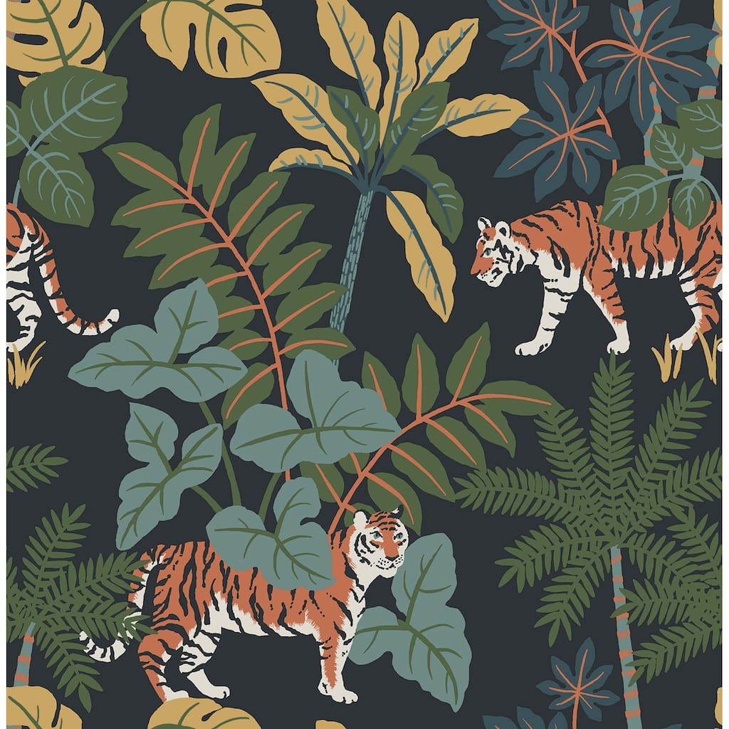 A-Street Prints Caspian Navy Jungle Prowl Wallpaper