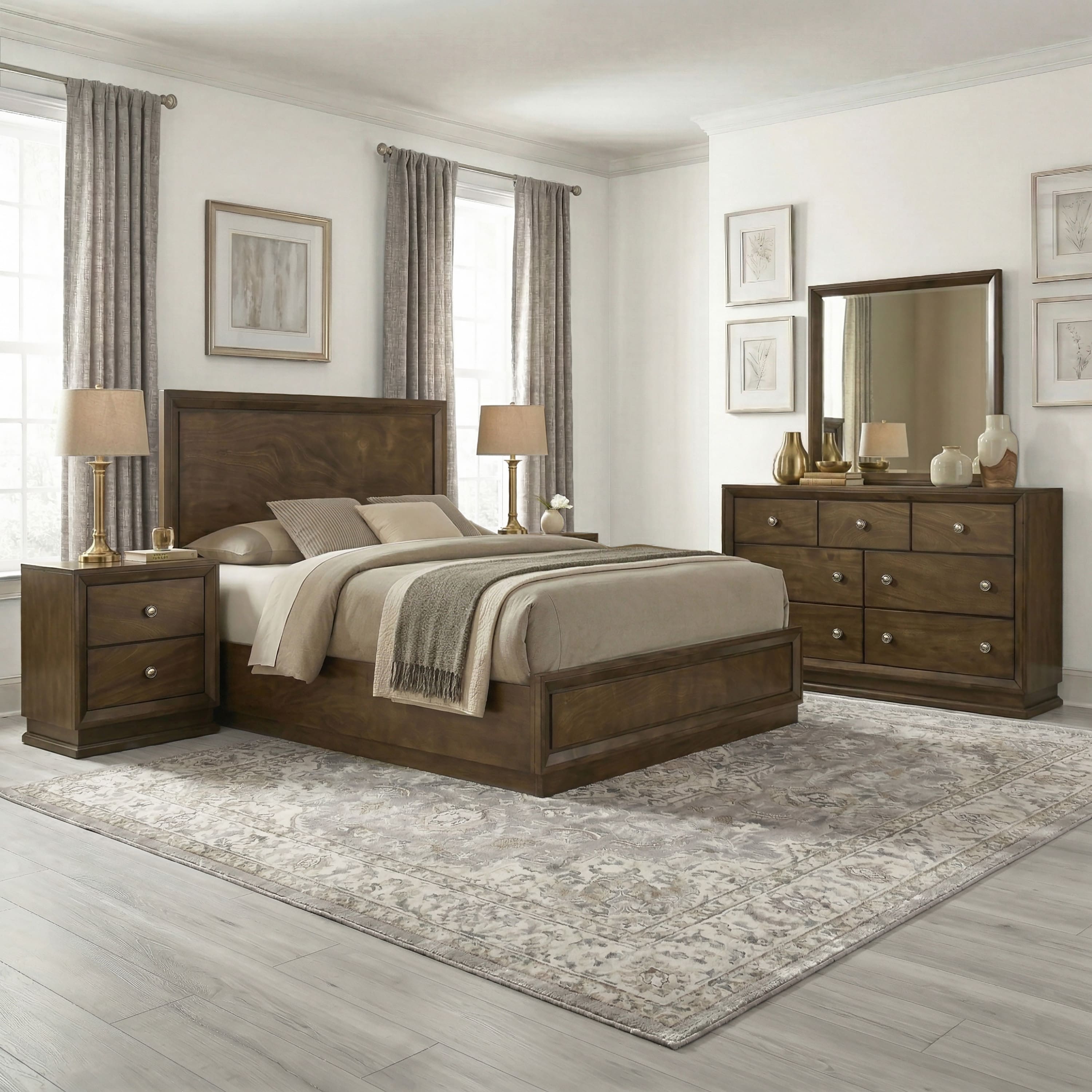 Furniture of America Igala 5-Piece Walnut Wood Panel Bedroom Set