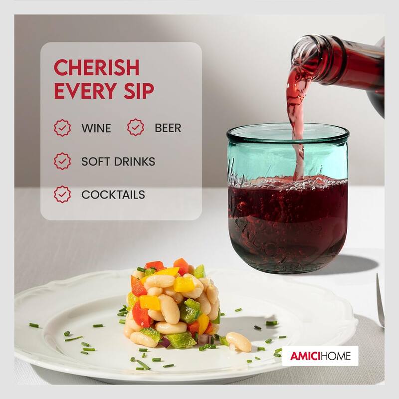 Amici Home Set of 4 Italian Recycled Vino Stemless Glasses - 12 oz.