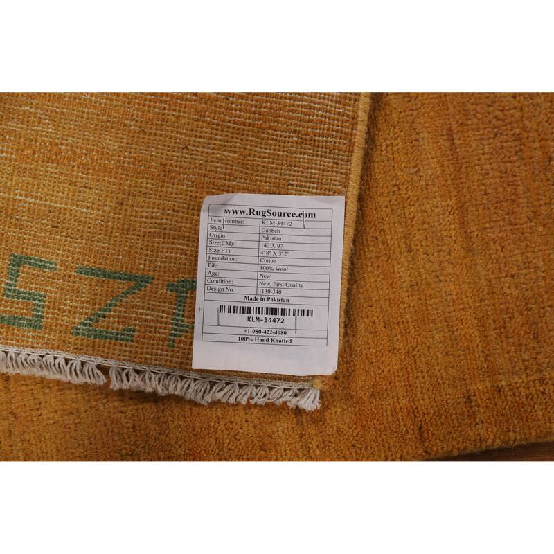 Yellow Modern Gabbeh Oriental Rug Handmade Wool Carpet - 3'2" x 4'8"