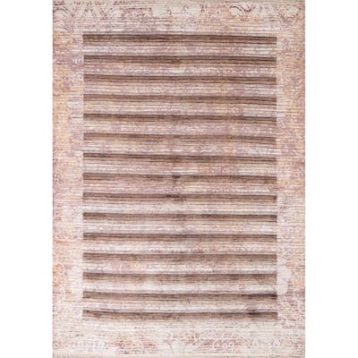 Striped Abstract Oriental Accent Rug Handmade Wool Carpet - 4'1"x 5'10"