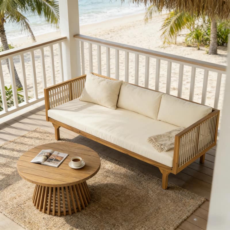 Christopher Knight Home - Outdoor Teak Finish Wood & Rope Woven Sofa Set with Coffee Table