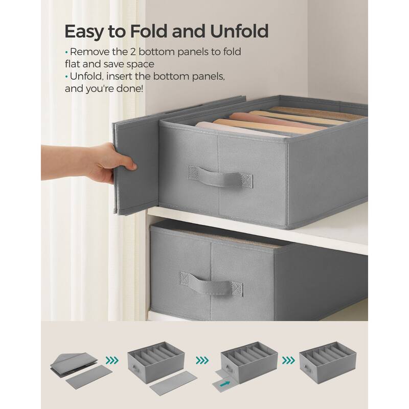 Closet Organizer Drawer Bins with 6 Compartment Dividers for Jeans Sweaters and Clothing Storage