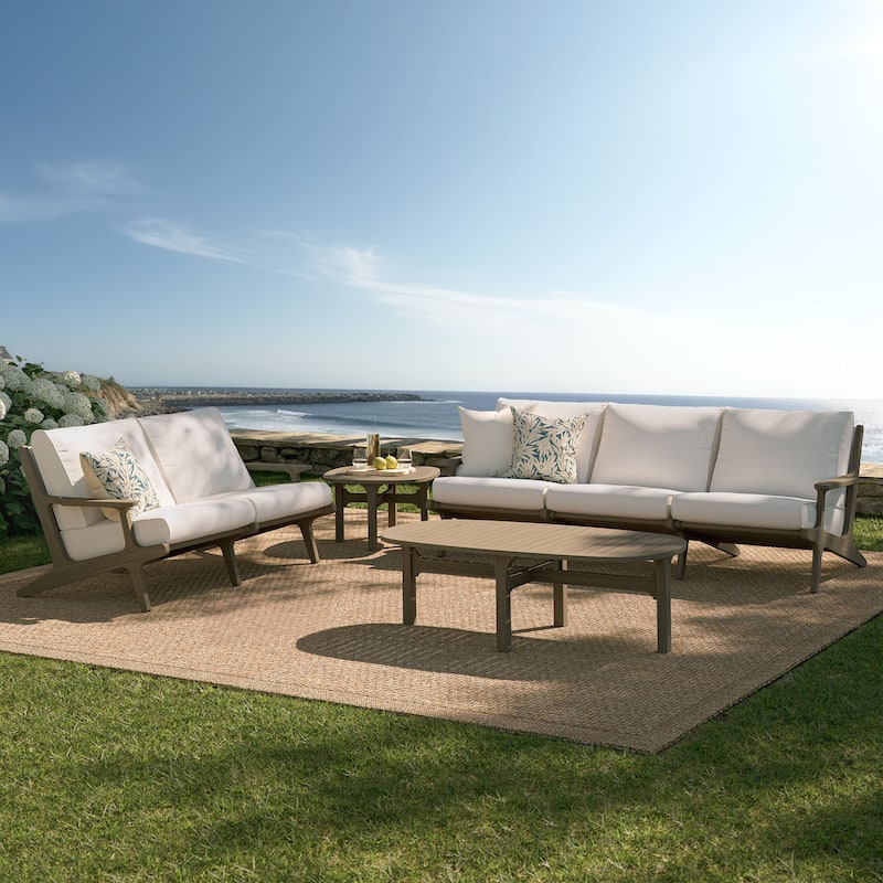 Saratoga 4-Piece Outdoor Patio Teak Wood Furniture Set - Weathered Gray