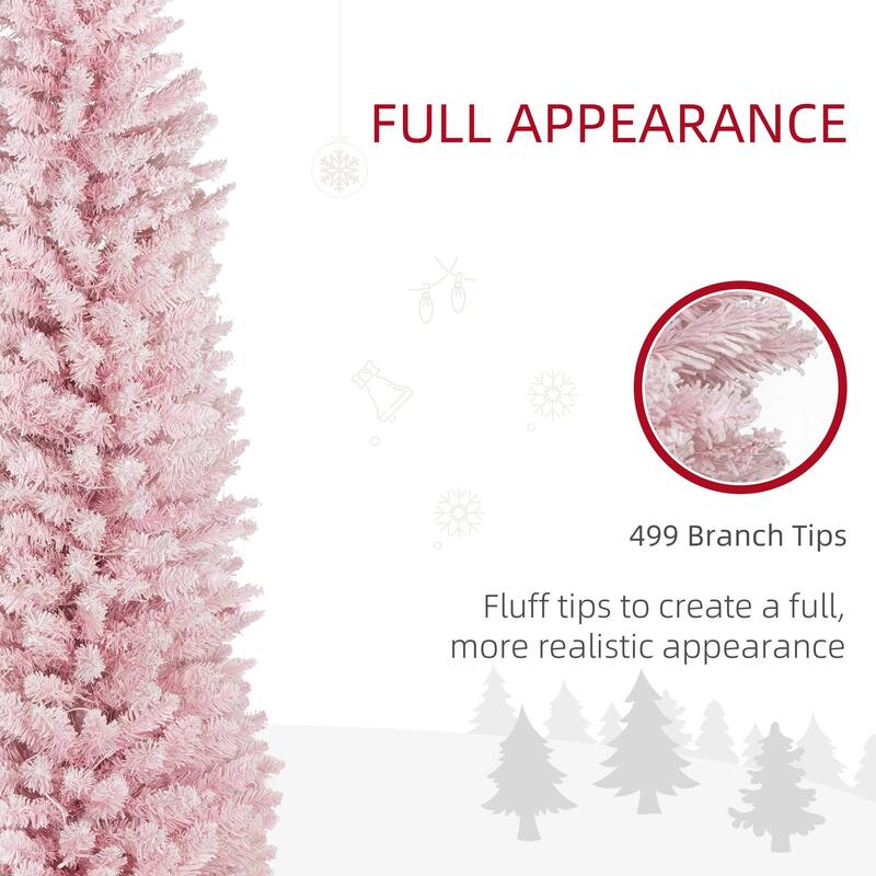 Pink White Plastic Steel Pencil Christmas Tree with 210 LED Lights - 21.6" Dia. x 82.8"H
