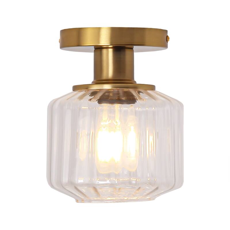 Modern Gold Glass Small Semi Flush Mount Ceiling Fixture - D 5.9" x H 7.5"