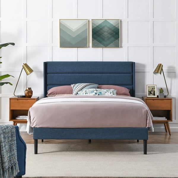 BIKAHOM MidCentury Upholstery Platform Bed Frame with Fabric Tufted
