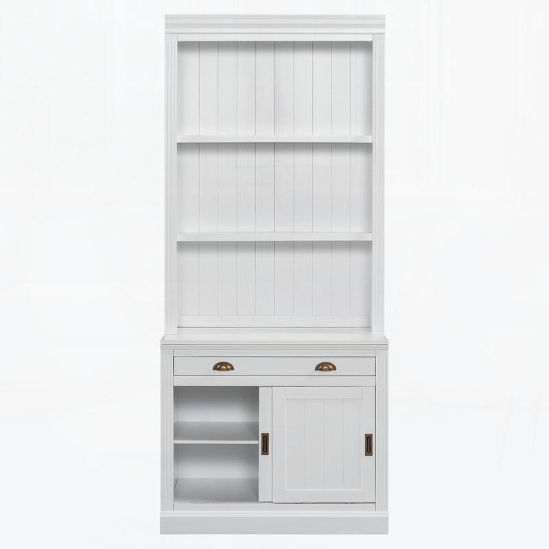 Modern Bookcase with Sliding Doors and Open Shelves