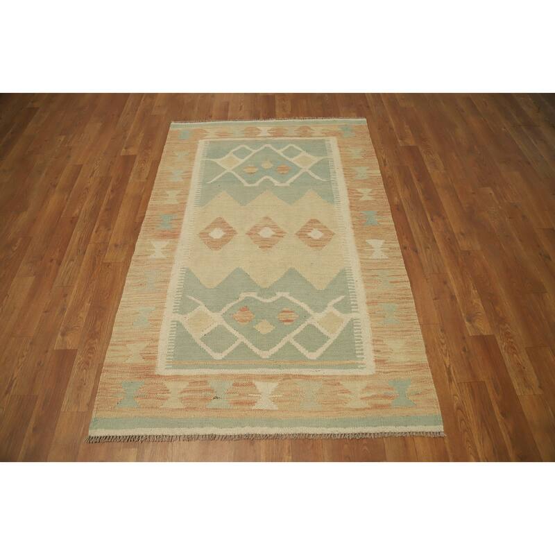 Hand Woven Oriental 100% Wool Carpet Southwestern Tribal Multi-Colored Kilim Area Rug - 4' 11'' X 3' 3''