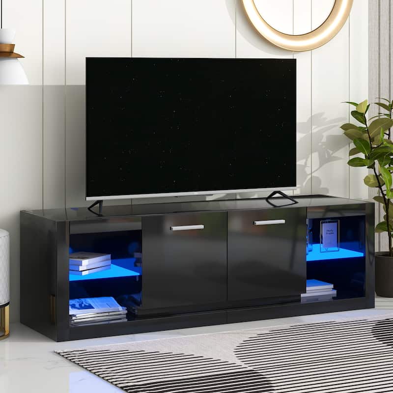 Modern TV Stand with 2 Tempered Glass Shelves