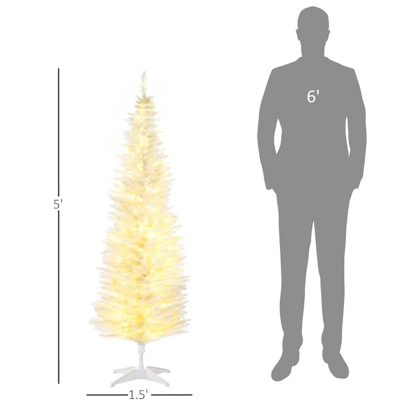 HOMCOM 5' Tall Pre-Lit Slim Noble Fir Artificial Christmas Tree with Realistic Branches, 110 Warm White LED Lights and 294 Tips