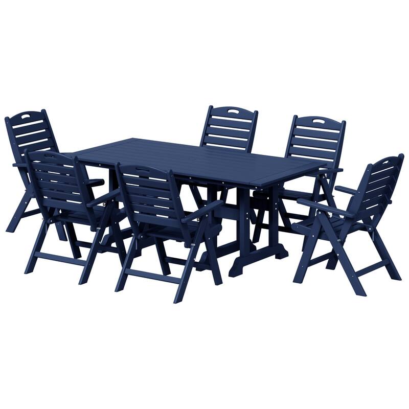 Laguna 7-Piece Rectangular Table Folding Highback Chair Dining Set