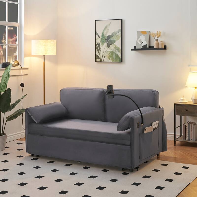 63"Large Folding Sofa Bed Velvet Multifunctional Double Sofa Bed,Suitable for Living Room