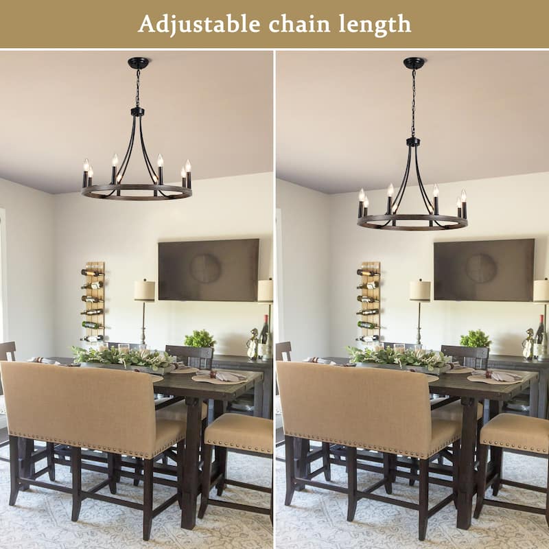 8-Light W23.6" x H82.67" Vintage Rustic Wagon Wheel Chandelier for Living Room