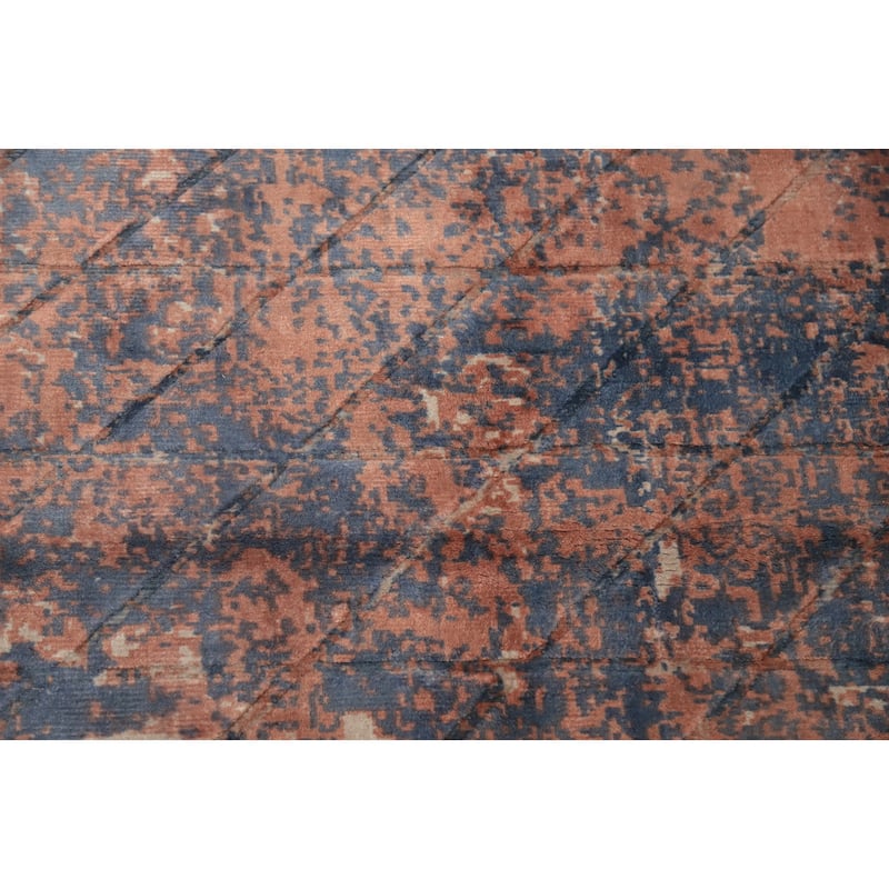 Hand Knotted Oriental Viscose Silk Carpet Modern Abstract Oranges & Rust Abstract Area Rug - 6' 7'' X 4' 8''