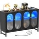preview thumbnail 13 of 12, Modern Farmhouse Black Sideboard Buffet with USB Port, Black Storage Bar Cabinet with LED Light