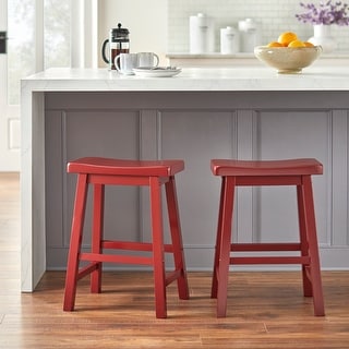 Simple Living Jalen Solid Wood 24-inch Saddle Stool (Set of 2) - Bed ...