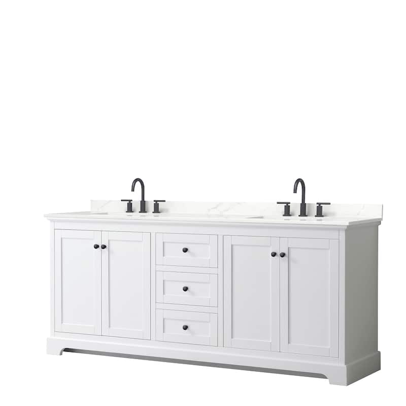 Avery 80-inch Double Vanity, Quartz Top - White, Black Trim, Giotto Quartz Top