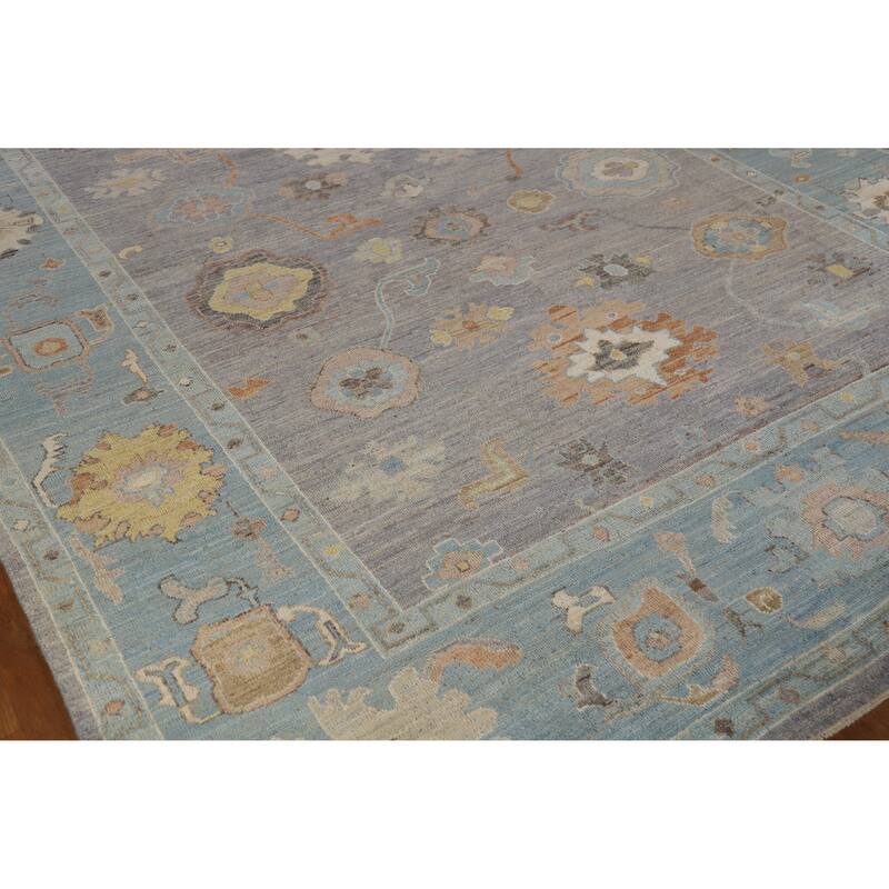 Hand Knotted Oriental 100% Wool Carpet Transitional All-Over Purples Oushak Area Rug - 9' 6'' X 8' 0''