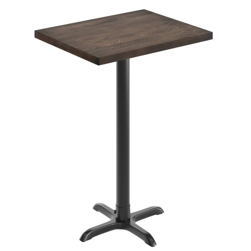 Rectangular Solid Wood Commercial Tabletop with 22" x 22" Bar Height X-Base - Dark Brown Top/Black Base - 24"W x 30"D x 43.5"H