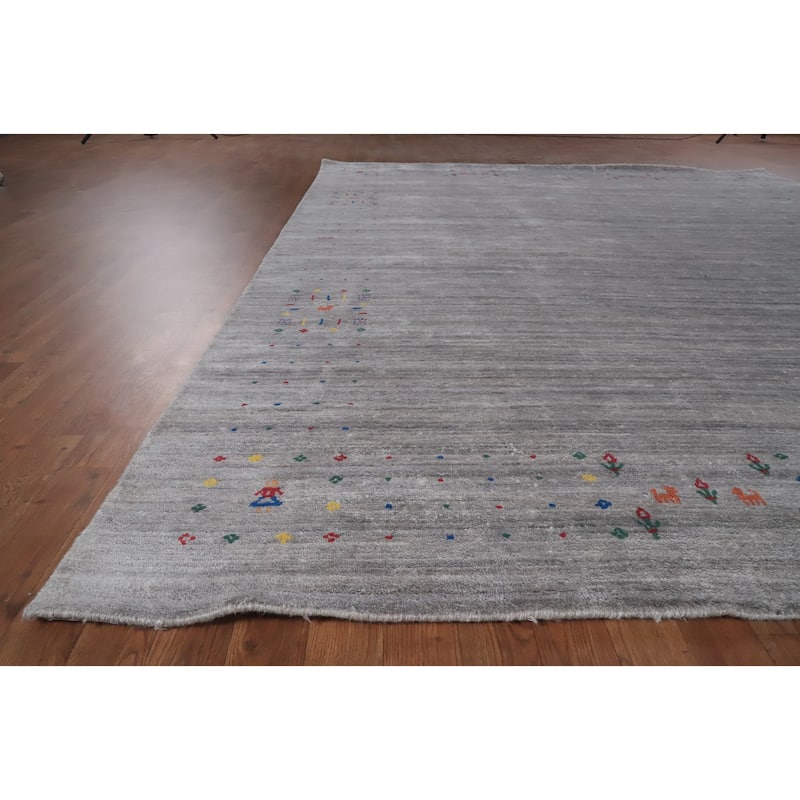 Hand Knotted Oriental 100% Wool Carpet Tribal Animal Pictorial Greys & Charcoal Gabbeh Area Rug - 11' 6'' X 8' 9''